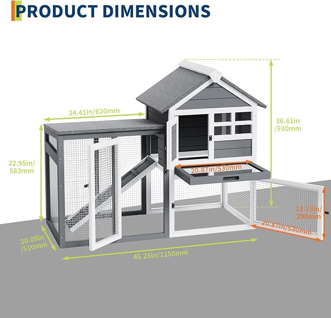 2-Tier Rabbit & Chicken House,Wooden Chicken Coop & Bunny Cage with Non-Slip Ramp, 4 Doors,Waterproof Roof & Pull-Out Tray,Outdoor/Indoor Pet Cage-PurrikoPets