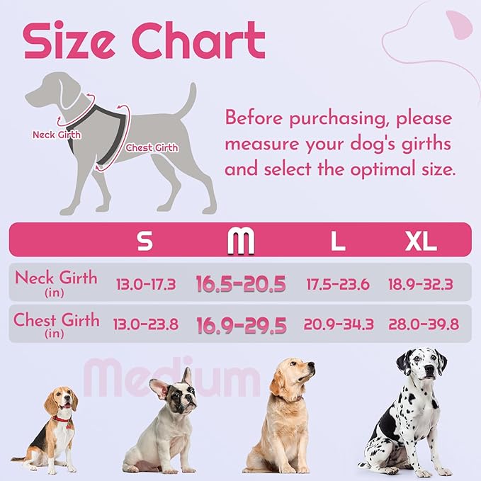 Eagloo Dog Harness Medium Sized, Easy Wearing with 3 Buckles, Adjustable No Pull Pet Harness with 2 Rings for Walking, No Chock Reflective Soft Padded Vest with Control Handle, Pink & Black, M-PurrikoPets