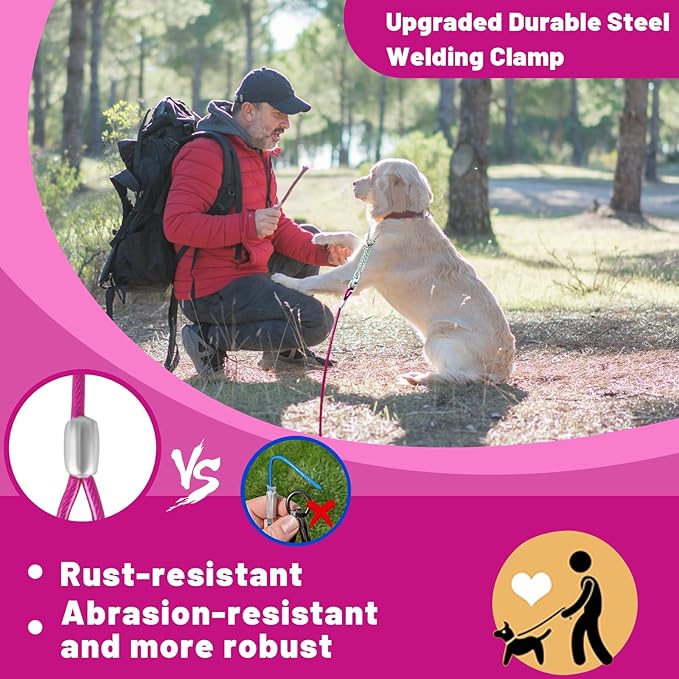 Dog Tie Out Cable 10/15/20/25/30FT Dog Run Cable Rosy Pink/Blue/Purple/Silver/Red/Green/YellowTie Out Cable for Large Dogs Heavy Duty for Outside Hold Large Dogs Up to 250LBS-PurrikoPets