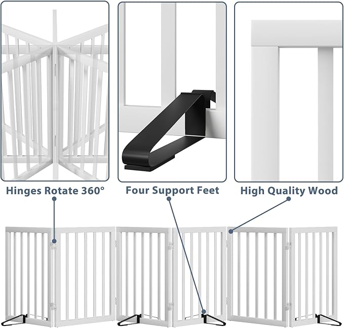 Dog Gates for Doorways Extra Wide 110inches (9ft), Wooden Freestanding Pet Gates for Dogs with 4 Support Stands, Foldable Gates for Dogs Indoor-PurrikoPets
