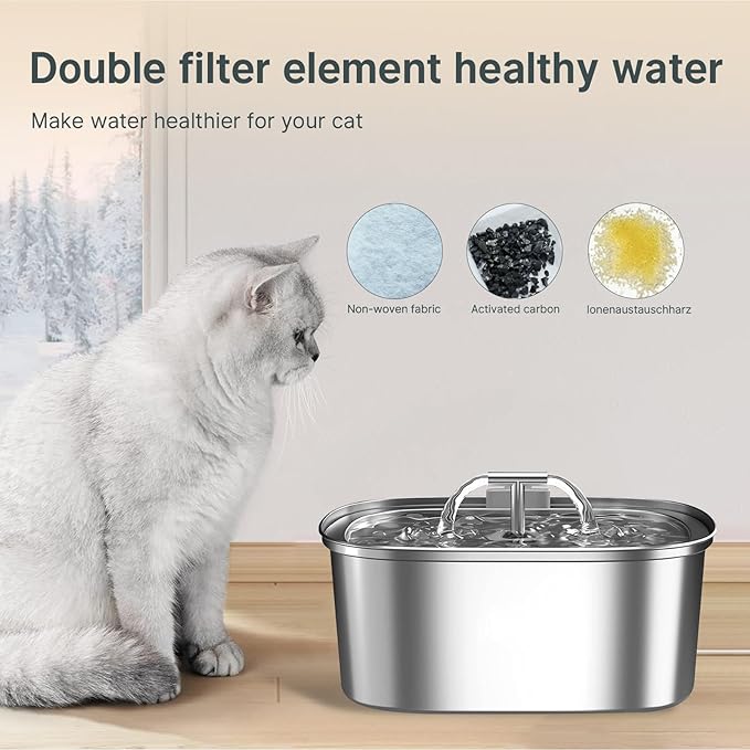 24 Pcs Cat Water Fountain Filters,12 Pack Cat Water Fountain Replacement Filters & 12 Pack Pre-Filter Sponges,Fountain Filter Replacement for Rellaty and Neareal 108oz/3.2L Pet Stainless Fountain-PurrikoPets