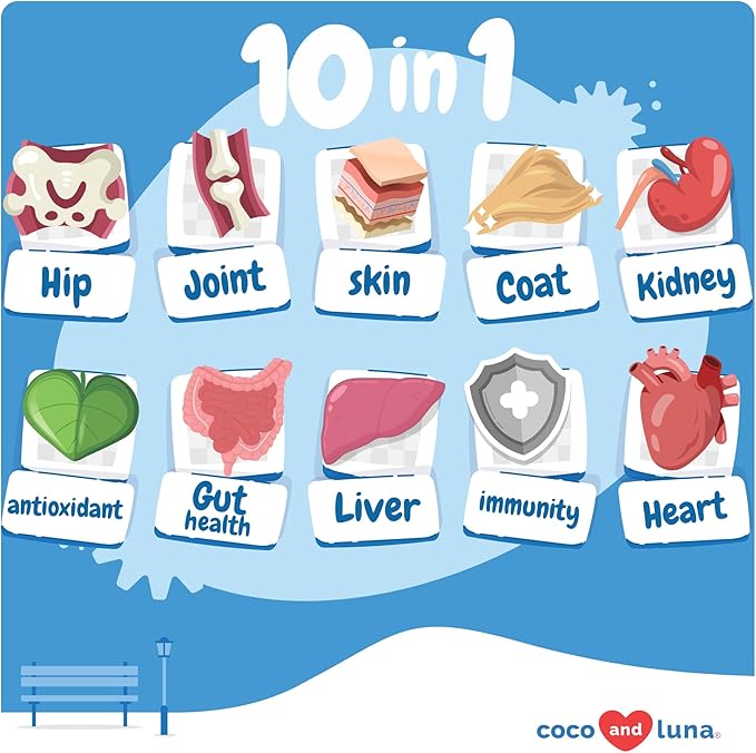 10 in 1 Multivitamin for Dogs - Glucosamine Chondroitin for Joint Support + Digestive Enzymes & Probiotics - Cod Liver Oil & Vitamins with Coq10 for Skin & Heart Health, Gut & Immune Support-PurrikoPets