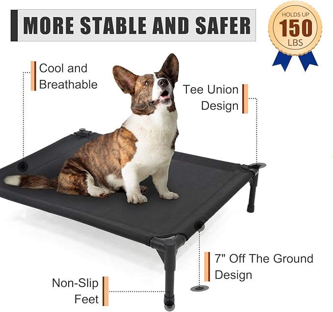 Elevated Dog Bed for Large Dogs - Heavy Duty, Recyclable Mesh, Fits Up to 150 LBs - Indoor & Outdoor, Green-PurrikoPets