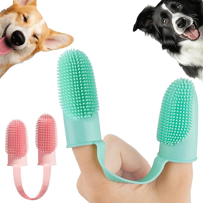 Dog Toothbrush, Dogs Tooth Brushing Kit, Cat Tooth Brush for Small to Large Dogs & Puppies, 2Pack Double Finger Toothbrush for Dog Teeth 360 Cleaning & Dental Care-PurrikoPets