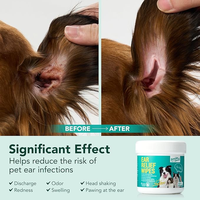 Dog Ear Cleaner Wipes, Dog Ear Infection Treatment, Dog Ear Cleaner, Fast Relief from Ear Itching and Inflammation, Cat Ear Wipes, Gently Remove Ear Wax Debris and Smelly (50 Pcs, Unscented)-PurrikoPets