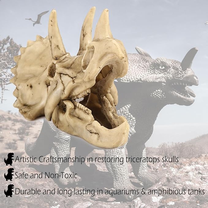 Fish Hideout Cave Dinosaur Animal Skull Reptile Ornament Halloween Décor for Terrarium Aquarium Large Decorations Betta Tarantula Snake Decor Bones-PurrikoPets