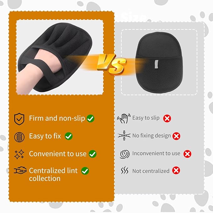 2PCS Electrostatic Pet Grooming Gloves, Reusable Hair Remover for Dog Cat Fur on Clothes Furniture Car Seat/Five Fingers/Black-PurrikoPets