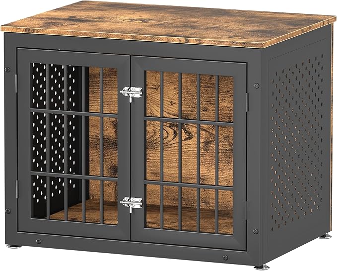 32" Heavy Duty Dog Crate Furniture for Small and Medium Dogs, Metal Kennel for High Anxiety Dogs, Chew Proof Pet Cage Indoor, Decorative Dog Kennel End Table-PurrikoPets