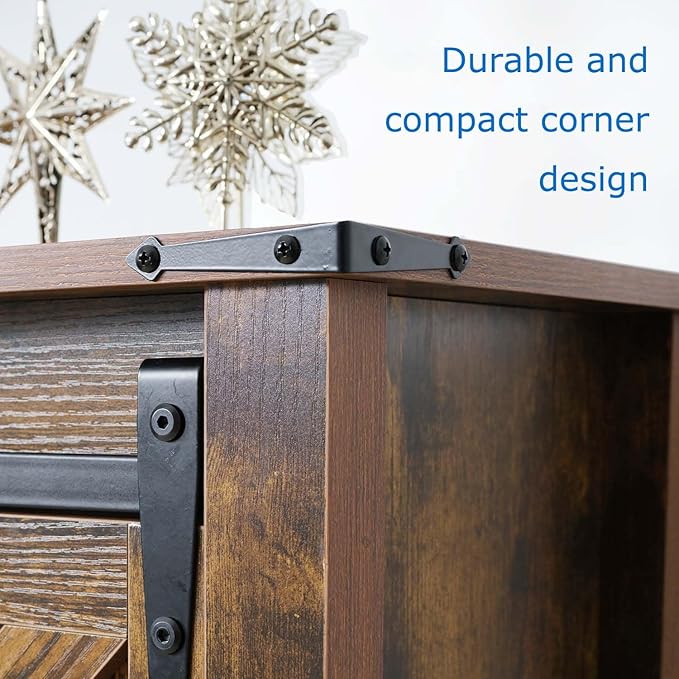 Entryway Table with Storage, Farmhouse Buffet Cabinet Coffee Bar Kitchen Island with Sliding Barn Doors & Shelves, Console Table for Kitchen, Dining Room, Living Room, Brown-PurrikoPets