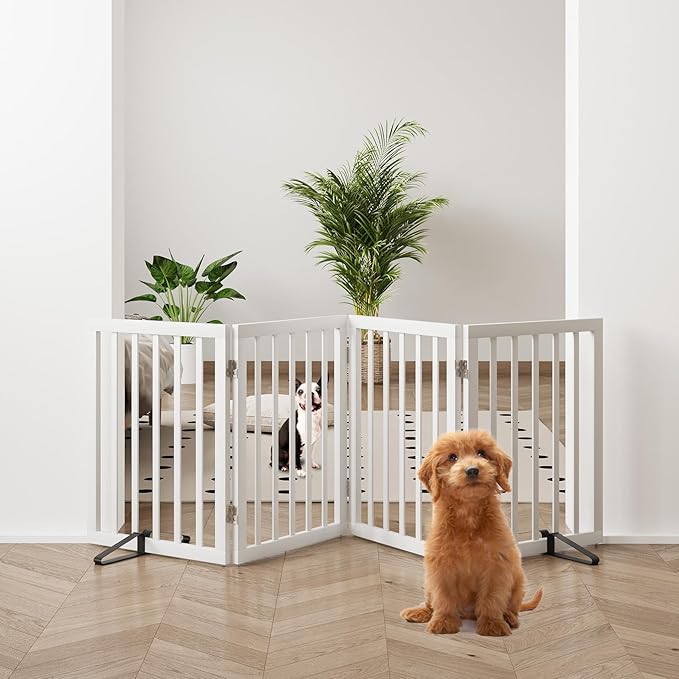 37-74" Wide Dog Gate 4 Panel Dog Gates for Stair Doorways House Indoor Freestanding Pet Gates for Dogs, Doogie Puppy Fences-PurrikoPets