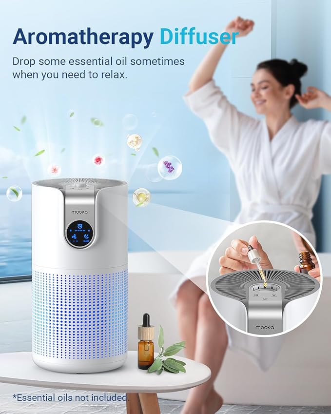 Air Purifiers for Home Large Room Up to 1500ft² with Aromatherapy, MOOKA HEPA Air Purifier for Bedroom Pets Kitchen, Air Filter Cleaner for Wildfire Smoke Pollen Dust Dander Odor, 15dB, M03-PurrikoPets