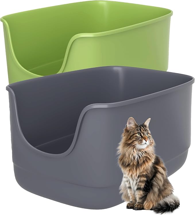 Gefryco Jumbo Cat Litter Box with High Sides, Extra Large for Muti Cats Open Big Cat Litter Box Anti-Splashing, High Wall Litter Tray for Indoor Medium and Large Cats(2Pack)-PurrikoPets
