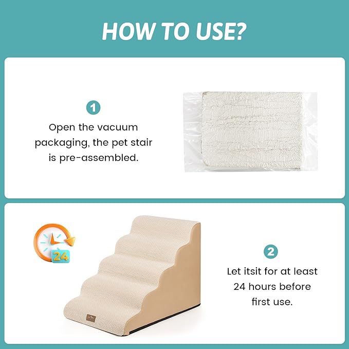 Extra Wide Dog Stairs 19.7" Width, Pet Step for Small Medium/Large Dog, Puppy or Cat, Pet Ramp for High Bed or Car, High Density Foam Ladder, Stable, 5 Step, 19.7x33x22.4 in, Beige-PurrikoPets