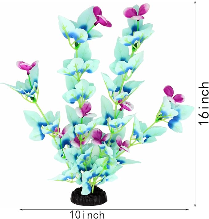 16 Inch Aquarium Fish Tank Plant Betta Fish Tank Decor,2 Pack Silk Aquarium Plants for Aquarium Decoration (White-Blue)-PurrikoPets