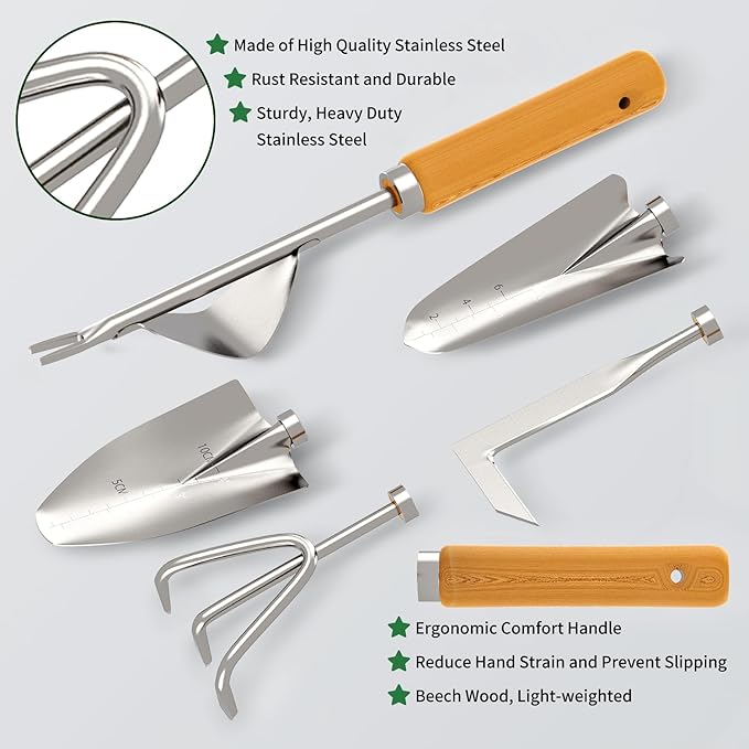 20-Piece Gardening Tools with Fashion and Durable Storage Bag - Heavy Duty Garden Tools Stainless Steel Rust-Proof Ergonomic Garden Tool Set - Ideal Gifts for Women and Men - Portable Gardening Kit-PurrikoPets