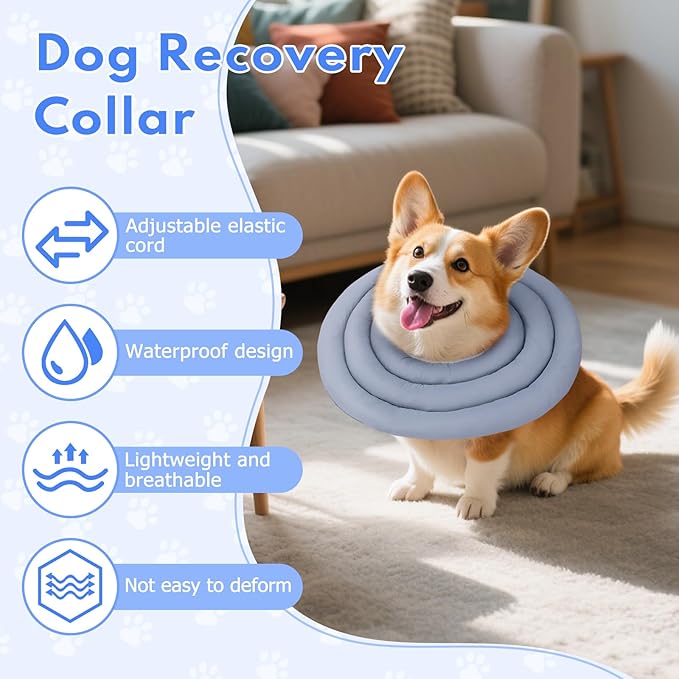 Dog Recovery Collar, Breathable Adjustable Soft Dog Cone, Waterproofing Cat Neck Cone, Pet Donut Collar After Surgery (Blue Gray, L)-PurrikoPets