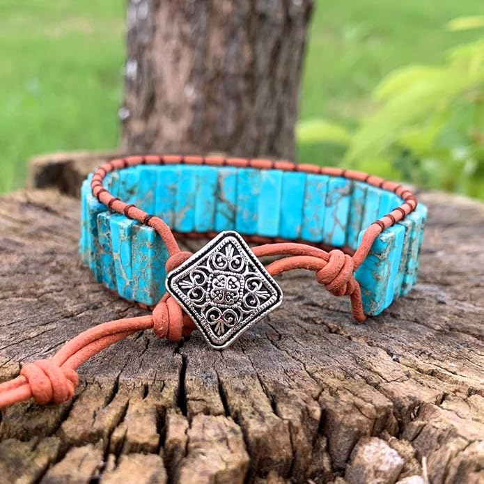 YGLINE Boho Handmade Wrap Leather Tube Crystal Stone Bracelet for Women