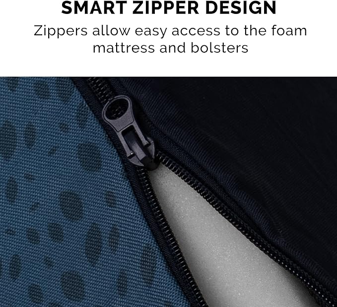 Furhaven Cooling Gel Dog Bed for Medium/Small Dogs w/ Removable Bolsters & Washable Cover, For Dogs Up to 35 lbs - Plush & Almond Print L Shaped Chaise - Blue Almonds, Medium-PurrikoPets