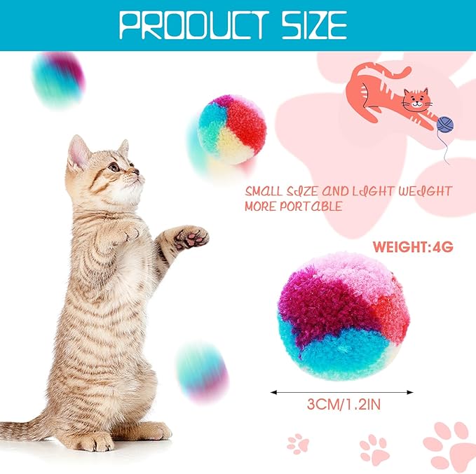 1.2 in Colorful Cat Pom Pom Ball Toys, 20 Pcs Rainbow Cat Toy Balls Soft Plush Cat Ball Interactive Training Ball for Indoor Cats & Kittens-PurrikoPets