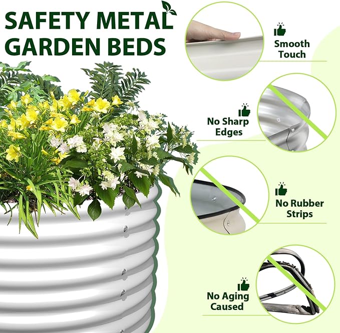 A ANLEOLIFE 6X3X2 ft Galvanized Raised Garden Beds Outdoor, Oval Large Metal Deep Root Planter Box for Planting Vegetables Flowers Herb, Anti-Rust & Easy-Setup, Antique White-PurrikoPets