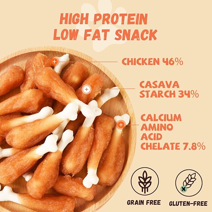 Dog Treats, Chicken Wrapped Calcium Bone Rawhide-Free Grain-Free Training Treats for Dogs Teeth Cleanning Breath Fresh Dog Chewy Snacks for Medium Large Dogs 10.6oz or 18-19 pcs-PurrikoPets