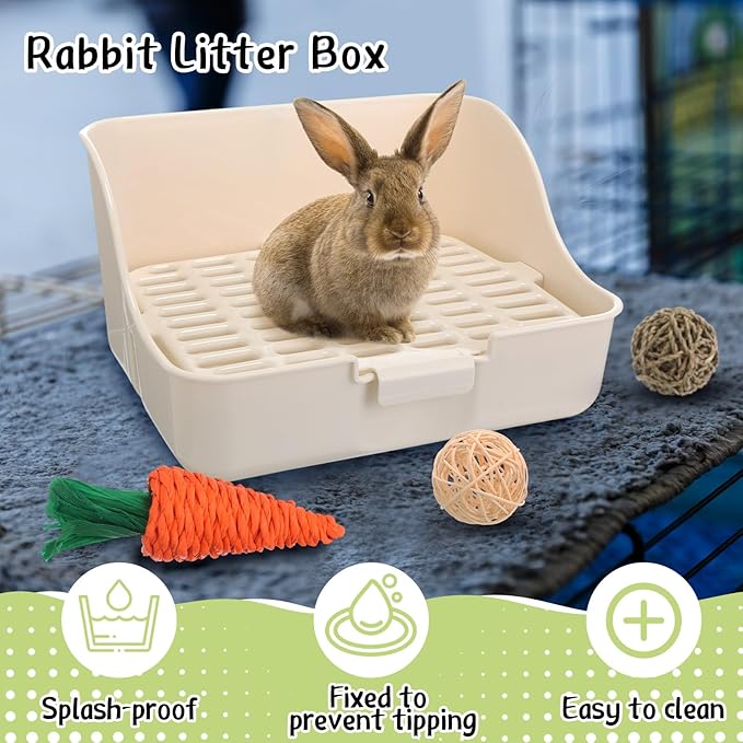 15 Pcs Rabbit Starter Kit Small Rabbit Litter Box Animal Grooming Kit Bunny Toys Bowl Blankets with Cleaning Set for Guinea Pig Accessories(Multicolor)-PurrikoPets