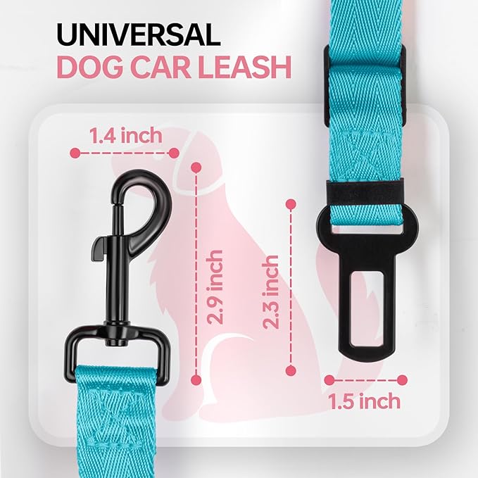 3 Pack Thickened Adjustable Dog Car Harness, Retractable Dog Car Harness Adjustable Dog Seat Belt for Car, Dog Car Leash Made of Thickened Nylon Material and Reinforced Metal Hook, Light Blue-PurrikoPets
