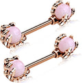 OUFER 14G Nipple Rings - 316L Surgical Steel Piercing Jewelry, 2PCS Pink Opals Surrounded by Dragon Claws Barbell