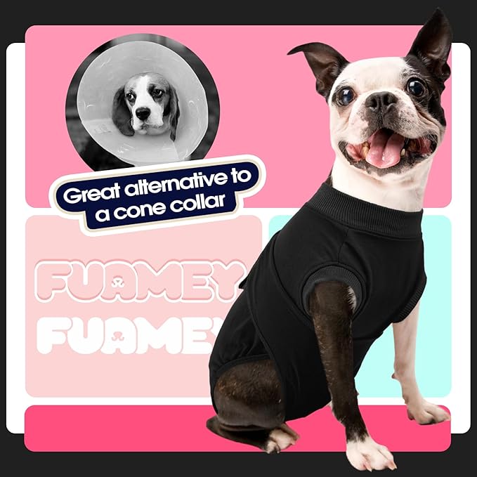FUAMEY Dog Recovery Suit Male,Dogs Surgery Neuter Suits Puppy Spay Shirts for Female Protect Dog's Skin Anti Licking Abdominal Wounds Doggie Onesie Pet Bodysuit Alternative to Cone Black XL-PurrikoPets
