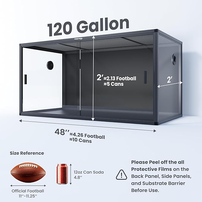 120 Gallon Bearded Dragon Tank,48" x 24" x 24" Reptile Tank with Sliding Door Top Screen Ventilation, Front Opening Reptile Enclosure for Easy Maintenance-PurrikoPets