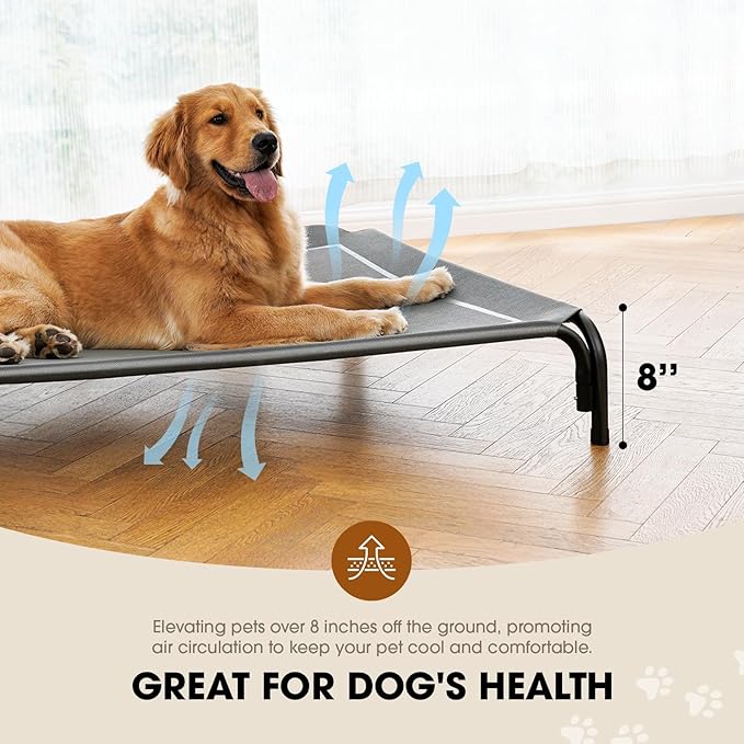Elevated Dog Bed, Raised Outdoor Dog Bed for Large Sized Dog, Portable Cooling Pet Cot with Breathable & Washable Mesh, Indoor & Outdoor Pet Hammock with Skid-Resistant Feet.-PurrikoPets