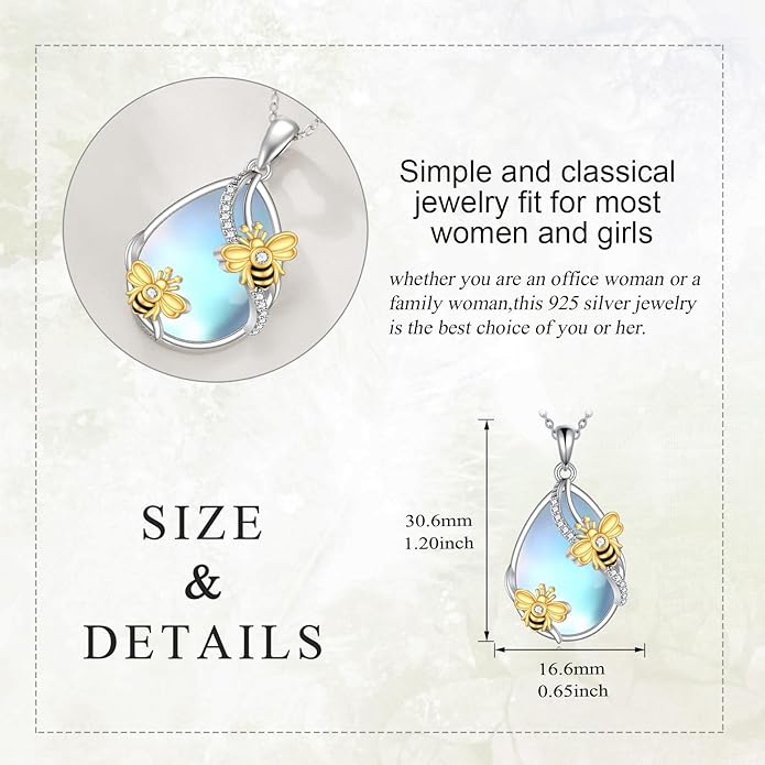 KQF Dragonfly/Butterlfy/Cat/Jellyfish/Bunny/Axolotl/Bee/Mermaid/Hummingbird/Elephant Necklace for Women Sterling Silver Moonstone Pendant Necklace Dragonfly Jewelry Gifts for Women