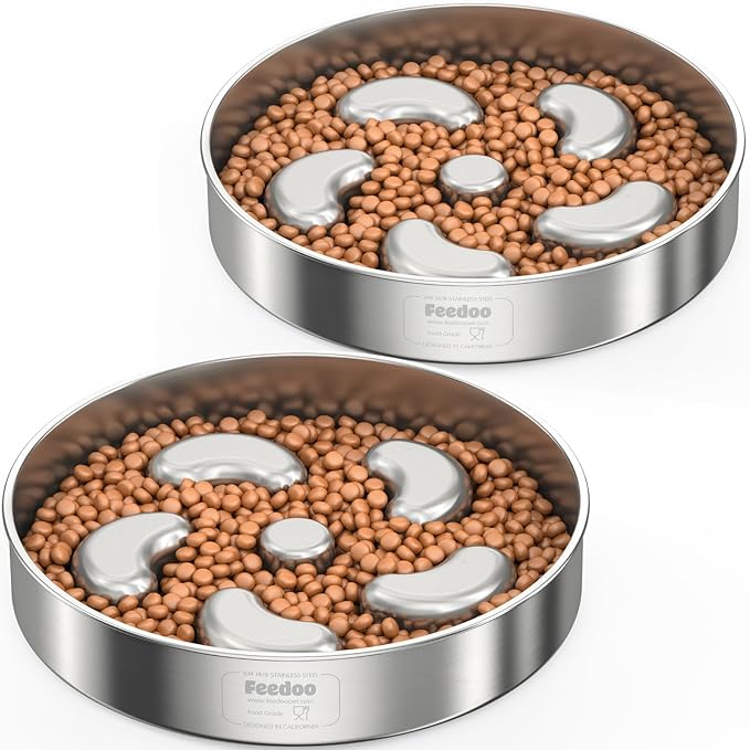2Pack Slow Feeder Dog Bowls, Double-Layer Food-Grade Stainless Steel, Heavy Duty with Non-Slip Rubber Base, 2Cups Capacity for Small and Medium Dogs to Slow Down Eating-PurrikoPets