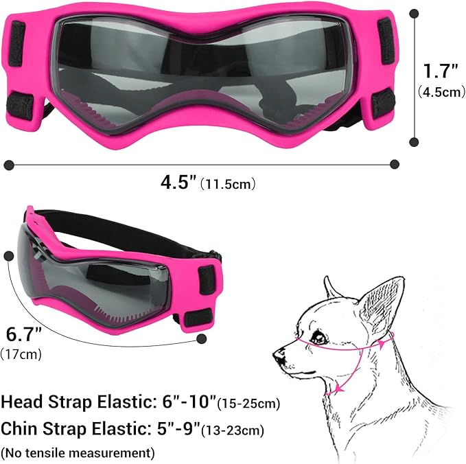 Dog Goggles Dog Sunglasses for Small Breed UV Protection Windproof with Adjustable Head Straps Chin Straps for Ride Car/Hiking Travel/On Beach-Pink-PurrikoPets