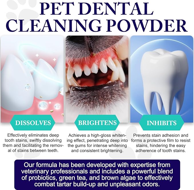 Dog Teeth Cleaning Powder - Dog Dental Powder - Plaque Off Pet Tooth Cleaning lab co - Targets Tartar & Reduces Plaque & Bad Breath - Teeth Cleaning Made Easy-PurrikoPets