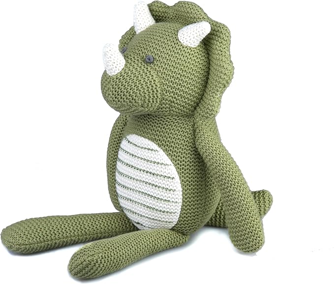 100% Organic Cotton Baby Stuffed Animals | 7.1" Green Dinosaur Plush for Newborn-PurrikoPets
