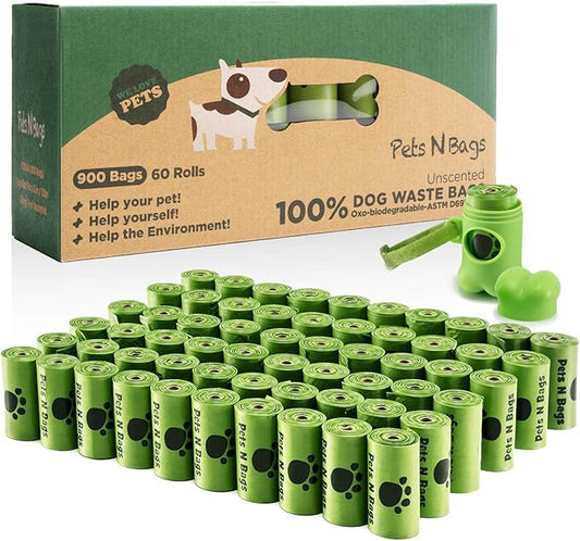 Dog Waste Poop Bags, Dog Bags for Poop, Refill Rolls (60 Rolls / 900 Count, Unscented), Includes Dispenser-PurrikoPets