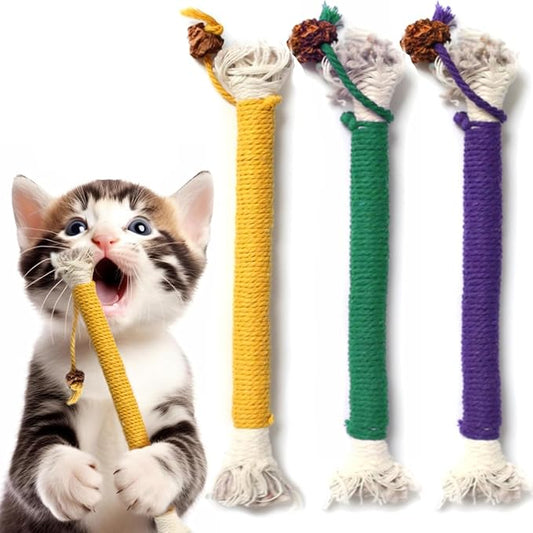 3 PCS Cotton Rope Cat Toys for Indoor Cats, Interactive Cat Rope Toys with Silvervine Fruit for Cats and Kittens, Handmade Pet Chew Toys for Teeth Cleaning-PurrikoPets