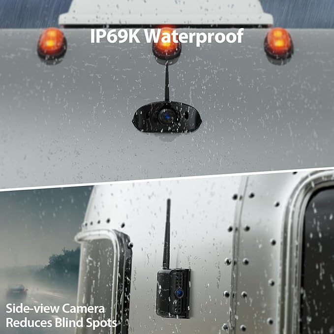 10.1" RV Backup Camera Wireless System Plug and Play, Pre-Wired for Furrion RV Trailer Camper Motorhome, HD 1080P Split-Screen DVR Monitor with 1 Rear View & 2 Side View Cameras, BY503-PurrikoPets