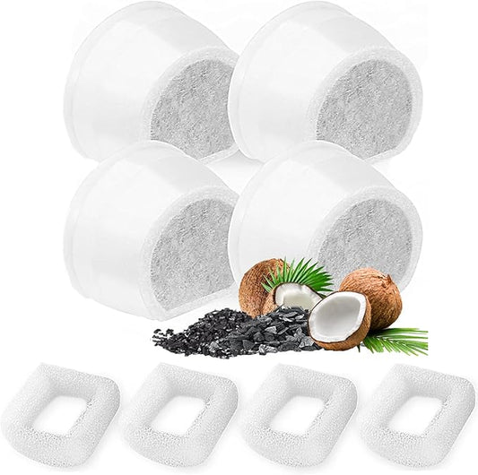 8 Pack Cat Water Fountain Filters Replacement, 4 Carbon Filters and 4 Foam Sponge Pre-Filter Fit for Multiple Ceramic and Stainless Steel Pet Fountains-PurrikoPets