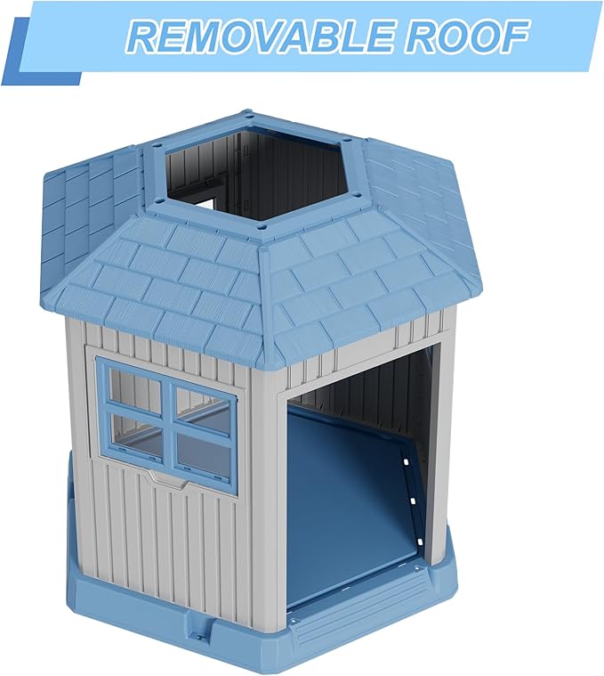 Durable Dog House Indoor Outdoor for Small Medium Dogs, Weatherproof Puppy Shelter with Elevated Floor & Air Vents, Easy Clean and Assemble (Blue, 36.61L*29.5W*37.4H)-PurrikoPets