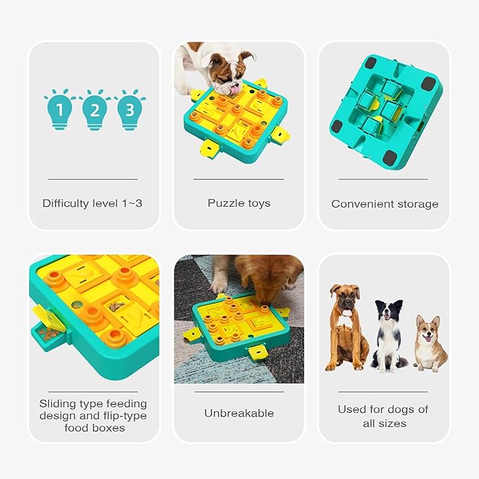 Dog Puzzle Toy Mental Stimulation - Level 3 in 1 Dogs Food Feeder Puzzle, Dog Treat Puzzle Feeder (Advanced-Blue Board)-PurrikoPets