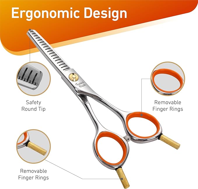 Fenice Peak 5'' Small Thinning Scissors Lightweight Dog and Cat Grooming Scissors with Safety Round Tip JP440C Stainless Steel Sharp Blades for Body Facial Nose Ear and Paw Hair Easy Use-PurrikoPets