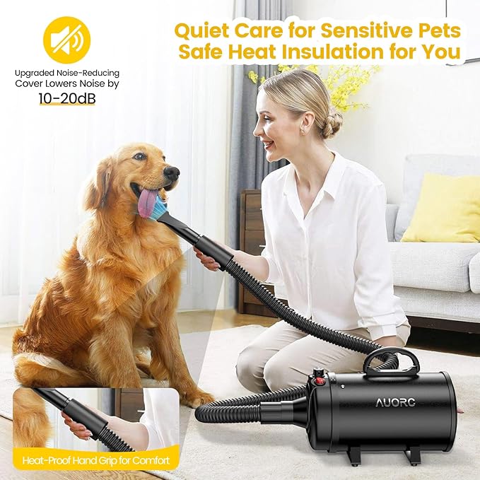 Dog Dryer, 5.2HP/3800W High Velocity Dog Hair Dryer with 4 Nozzles, Stepless Adjustable Speed & Temperature Control, Low Noise Professional Dog Grooming Dryer (Black)-PurrikoPets