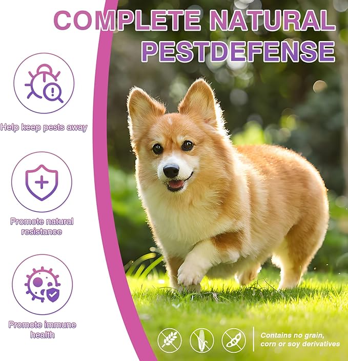 Dog Flea and Tick Treatment Chewable 200 Treatment Chews Natural Soft Chew Fleas Ticks Treatment Dog Oral Chewables Support Supplement Pest Defense Breeds and Ages Dogs Chicken Flavor-PurrikoPets