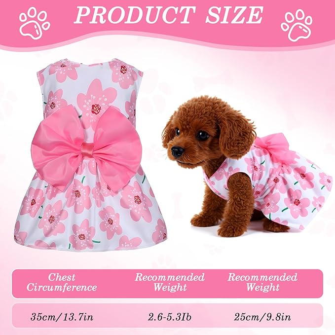 8 Pcs Summer Hawaiian Dog Dresses, Dog Bowknot Dresses Cute Hawaii Puppy Dress Soft Lightweight Clothes Princess Outfits Pet Skirts for Girl Dogs Beach Parties(Medium)-PurrikoPets
