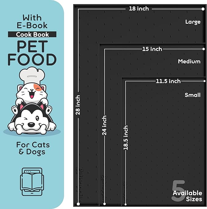 Dog Food Mat - 24x15” Large Silicone Pet Food Mat, Raised Edges for Food and Water Prevent Spill, Waterproof Cat Food Mat Protect Floors,Easy Clean Dog Bowl Mats for Food and Water-PurrikoPets