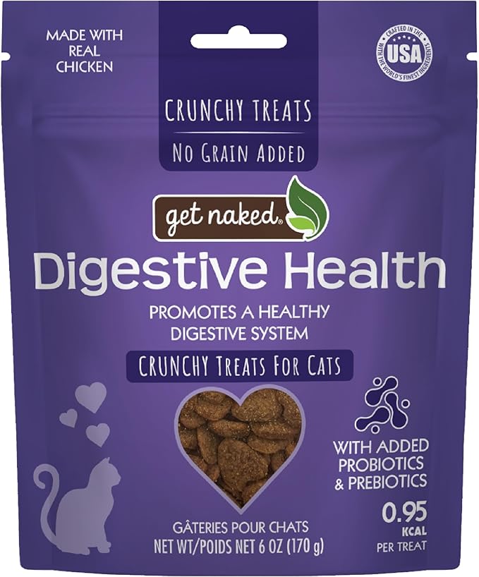 Get Naked Digestive Health Crunchy Cat Treats 6oz - Chicken Flavor, Grain-Free Cat Probiotics for Indoor Cats, Supports Healthy Digestion, Dental Health & Immunity, Made in The USA-PurrikoPets