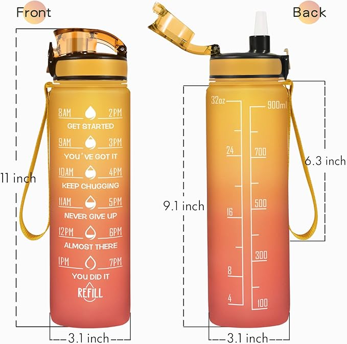 Enerbone Water Bottle, Leakproof BPA & Toxic Free, Motivational Water Bottle with Times to Drink and Straw, Fitness Sports Water Bottle with Strap for Office, Gym, Outdoor Sports-PurrikoPets