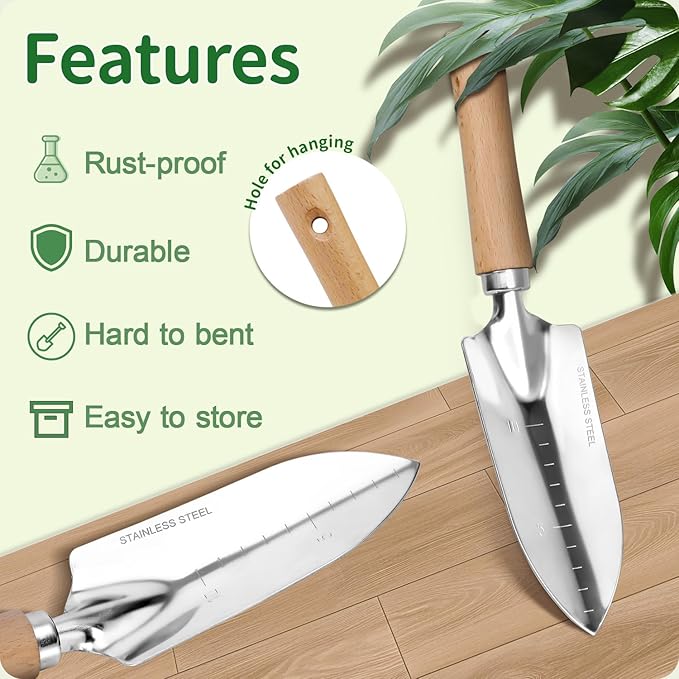 Garden Tool Set, 3 Pieces Gardening Kit with Garden Plant Twist Tie and Plastic Plant Tag, Stainless Steel Heavy Duty Garden Tools with Wooden Handle, Gardening Gifts for Women-PurrikoPets